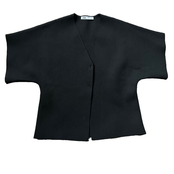 Women's Zara Black Ponte Short Sleeve Cardigan Top Size XL - Picture 1 of 8